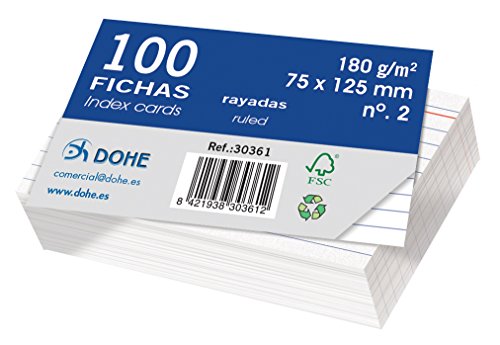 Dohe 30361 Packung mit 100 Karteikarten, Papier liniert, weißer Fotokarton, 180 g, Nr. 2, 75 x 125 mm Dohe 30361 Packung mit 100 Karteikarten, Papier liniert, weißer Fotokarton, 180 g, Nr. 2, 75 x 125 mm von DOHE