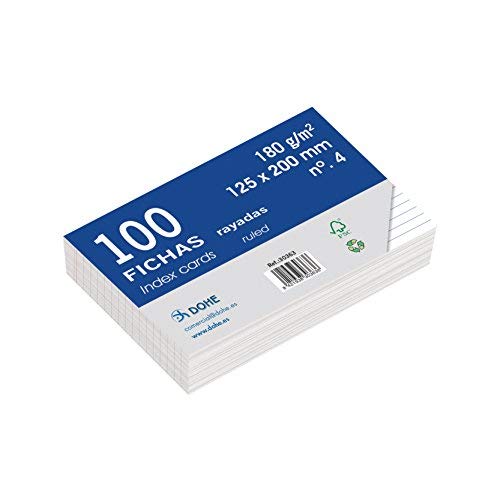 Dohe 30363 Karteikarten, liniert, weiß, 180 g, Nr. 4, 125 x 200 mm, 100er-Pack Dohe 30363 Karteikarten, liniert, weiß, 180 g, Nr. 4, 125 x 200 mm, 100er-Pack von DOHE