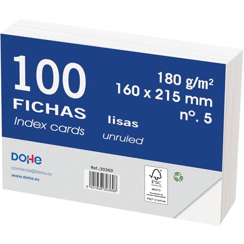 Dohe 30369 Karteikarten, blanko, weiß, 180 g, Nr. 5, 160 x 215 mm, 100er-Pack von DOHE