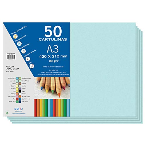 Dohe A3-Karton, Sado-Blau, 50 Stück, 21 x 29,7 cm, 180 g/m², Büromaterial Dohe A3-Karton, Sado-Blau, 50 Stück, 21 x 29,7 cm, 180 g/m², Büromaterial von DOHE