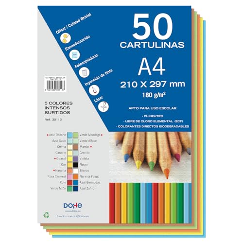 Dohe A4-Karton, intensive Farben, für Bastelarbeiten und Drucke, 21 x 29,7 cm, 180 g/m², Bürobedarf Dohe A4-Karton, intensive Farben, für Bastelarbeiten und Drucke, 21 x 29,7 cm, 180 g/m², Bürobedarf von DOHE