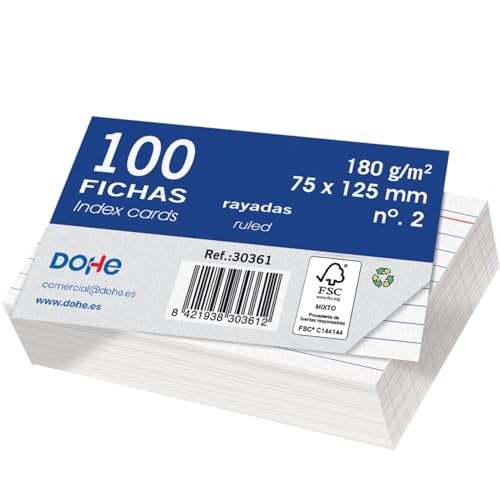 Dohe Karteikarten aus Karton, liniert, 100 Stück, Karten zum Schreiben, Größe 12,5 x 7,5 cm, 180 g, Nr. 2, Büromaterial, Weiß Dohe Karteikarten aus Karton, liniert, 100 Stück, Karten zum Schreiben, Größe 12,5 x 7,5 cm, 180 g, Nr. 2, Büromaterial, Weiß von DOHE