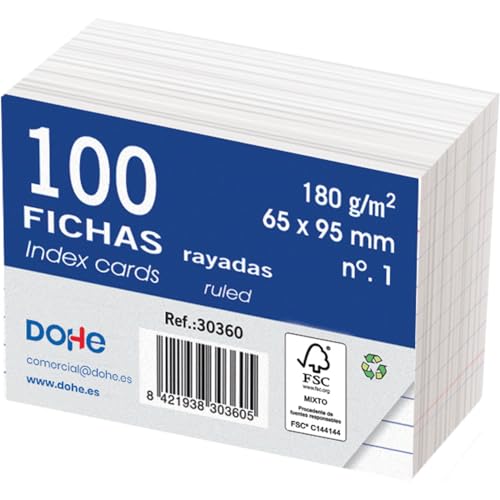 Dohe Karteikarten aus Karton, liniert, 100 Stück, Karten zum Schreiben, Größe 9,5 x 6,5 cm, 180 g, Nr. 1, Büromaterial, Weiß Dohe Karteikarten aus Karton, liniert, 100 Stück, Karten zum Schreiben, Größe 9,5 x 6,5 cm, 180 g, Nr. 1, Büromaterial, Weiß von DOHE