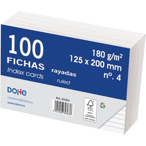 Dohe Karteikarten aus Karton, liniert, 100 Stück, Notizkarten, Größe 20 x 12,5 cm, 180 g, Nr. 4, Büromaterial, Weiß Dohe Karteikarten aus Karton, liniert, 100 Stück, Notizkarten, Größe 20 x 12,5 cm, 180 g, Nr. 4, Büromaterial, Weiß von DOHE