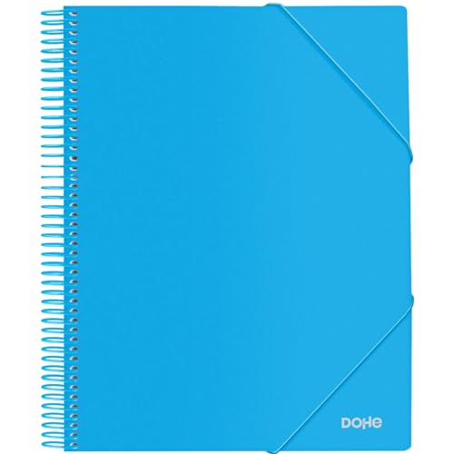 Dohe - Ordner mit 20 Hüllen und Spiralbindung - A4 (24 x 31 cm), Gummizugverschluss, Hardcover aus Polypropylen 800 Mikron, Büromaterial - Blau von DOHE