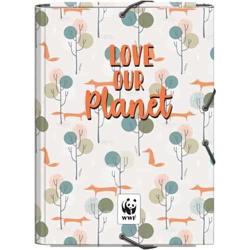 Dohe - Schulordner mit Klappen und Gummibändern - Foliogröße 26,5 x 35 cm, Kapazität 100 Blätter, fester Kartondeckel, Schulbedarf - WWF Love Our Planet von DOHE