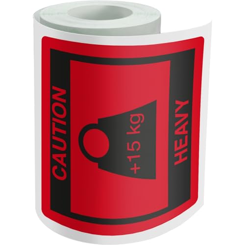 Dohe Schwerlastetiketten, Rolle mit 15 kg (500 Stück), Größe 80 x 80 mm, selbstklebende Warnaufkleber für schwere Sendungen, robust und langlebig, auffälliges Rot, Büromaterial von DOHE