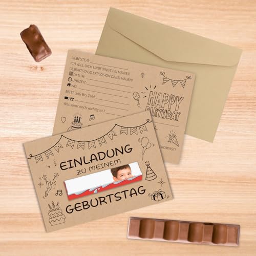 DOINEUFL 10 Einladungskarten Kindergeburtstag Mädchen Junge DIY A6 Einladungskarte mit 10 Kraftpapierumschlag Geburtstagseinladungen Partyeinladungen Einschulung Einladungskarten von DOINEUFL