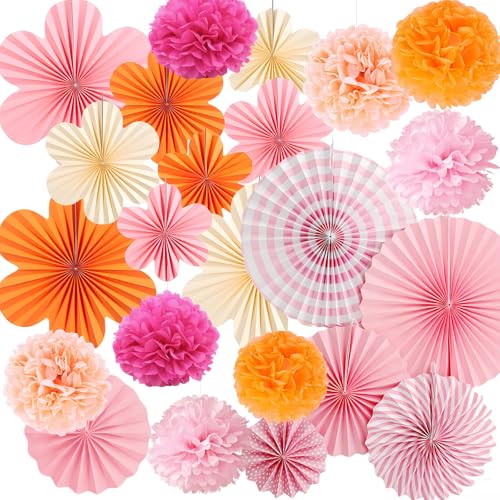 DOINEUFL 23-teiliges Partydekorationsset, Seiden-Pompons, Wimpelkette und Papierblumen, einfaches Basteln, rosa und orange, Festival-Zubehör für mexikanische Party-Dekorationen und Feiern zu Hause DOINEUFL 23-teiliges Partydekorationsset, Seiden-Pompons, Wimpelkette und Papierblumen, einfaches Basteln, rosa und orange, Festival-Zubehör für mexikanische Party-Dekorationen und Feiern zu Hause von DOINEUFL