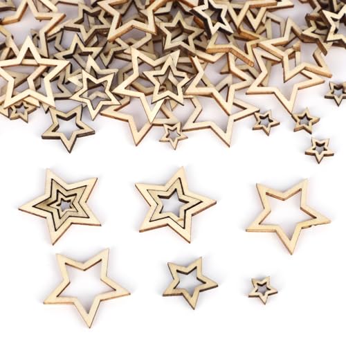 DOINEUFL 300 Stück Holzsterne kleine, Holzsterne Deko, Holzdekorationen mit ausgehöhltem Design, unfertige DIY-Bastelmaterialien, geeignet für Weihnachten, Hochzeiten, Partydekorationen, Tischdekora DOINEUFL 300 Stück Holzsterne kleine, Holzsterne Deko, Holzdekorationen mit ausgehöhltem Design, unfertige DIY-Bastelmaterialien, geeignet für Weihnachten, Hochzeiten, Partydekorationen, Tischdekora von DOINEUFL