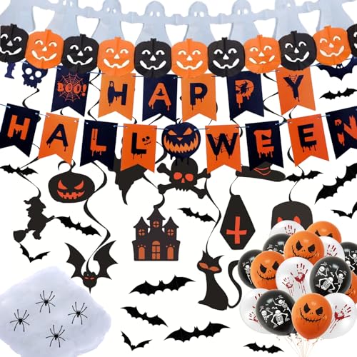 DOINEUFL Halloween-Party-Dekorationen für den Innenbereich, Halloween-Dekor, Happy Halloween-Banner, Girlande, Fledermäuse, Spinnweben, gruselige Hängedekorationen, Halloween-Wanddekorationen für DOINEUFL Halloween-Party-Dekorationen für den Innenbereich, Halloween-Dekor, Happy Halloween-Banner, Girlande, Fledermäuse, Spinnweben, gruselige Hängedekorationen, Halloween-Wanddekorationen für von DOINEUFL