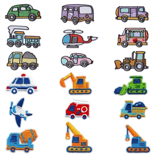 Flicken zum Aufbügeln Kinder, 18 Bügelflicken Kinder Fahrzeugdesigns, Bügelbilder für Textilien, Patches zum Aufbügeln Flicken zum Aufbügeln Kinder, 18 Bügelflicken Kinder Fahrzeugdesigns, Bügelbilder für Textilien, Patches zum Aufbügeln von DOINEUFL