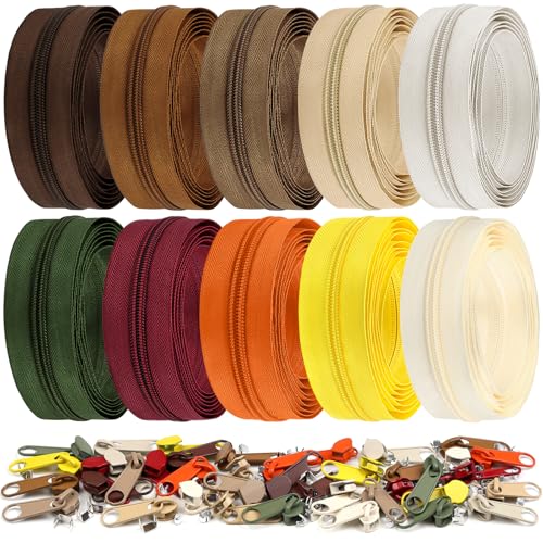 DOITEM 10 Farben Endlos Reißverschluss Set mit Zipper 5mm 20 Meter Inklusive 40 Metall Schieber für Kleidung Tasche Mäppchen Bettwäsche von DOITEM