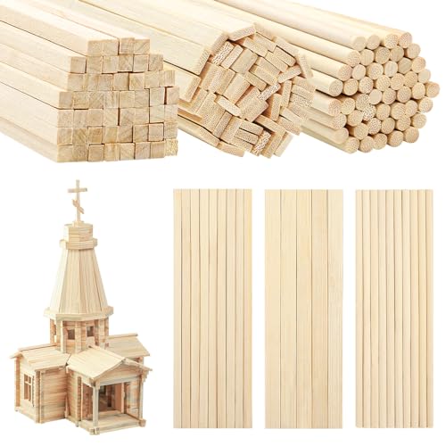 DOITEM 120 Pack Natural Bamboo Holzhandwerk Sticks Natural Wooden Square Dowel Sticks Unfertige Naturholz Dowel Rods-30cm/12 Zoll-Holzstreifen für Crafting Projekte von DOITEM