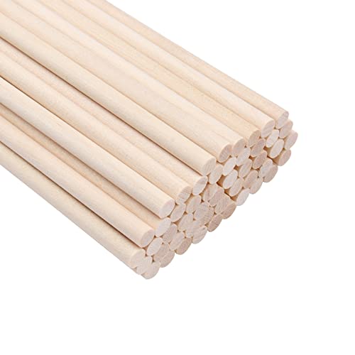 DOITEM 50 Stück unbehandelte Naturholz-Dübelstangen Hartholzstäbchen für Handwerk und Heimwerker (300 mm x 5 mm) von DOITEM