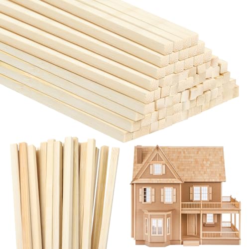 DOITEM 60 Stück Quadratische Stifte aus Naturholz Hartholzstäbchen für Handwerk und Heimwerker (200 mm) von DOITEM