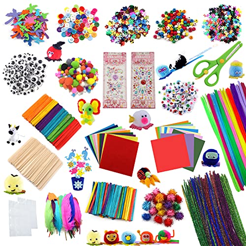 DOITEM DIY Arts Crafts Supplies for Kids- Over 2000 Pieces of Colorful and Creative Arts, Includes Pom poms, Pipe Cleaners, Feather, Felt, Popsicle Sticks Sheets Beads Sequins for Kids and Toddlers von DOITEM