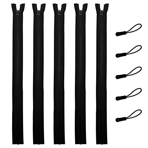 DOITEM Reißverschluss, 5 Stück Reißverschlüsse Plastik Kunststoff Zähne 5mm Mittelgrob Teilbar für Jacken (Schwarz, 55cm) von DOITEM