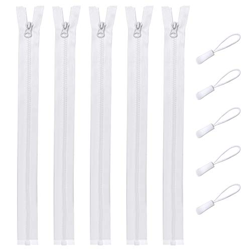DOITEM Reißverschluss, 5 Stück Reißverschlüsse Plastik Kunststoff Zähne 5mm Mittelgrob Teilbar für Jacken (Weiß, 65CM) von DOITEM