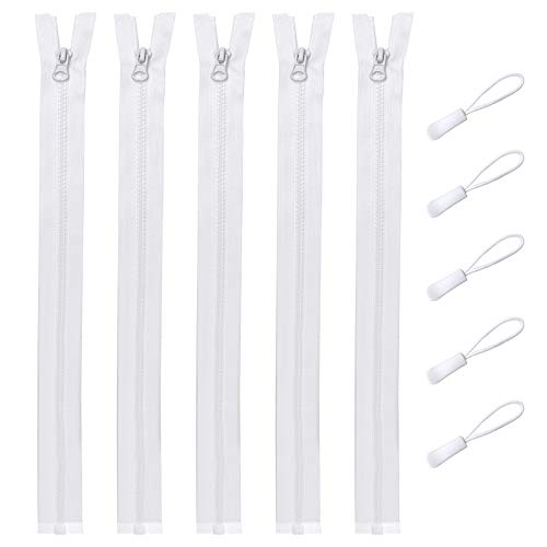 DOITEM Reißverschluss, 5 Stück Reißverschlüsse Plastik Kunststoff Zähne 5mm Mittelgrob Teilbar für Jacken (Weiß, 75cm) von DOITEM