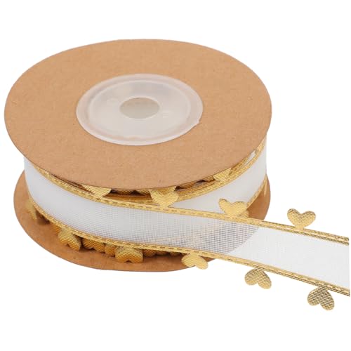 DOITOOL 1 Rolle Paketband für den täglichen Gebrauch Prägeband mit Herzen geformt weißes Band Ripsband mit Herz-Aufdruck schneidbares Geschenkband gestaltetes Paketband Polyester Golden von DOITOOL