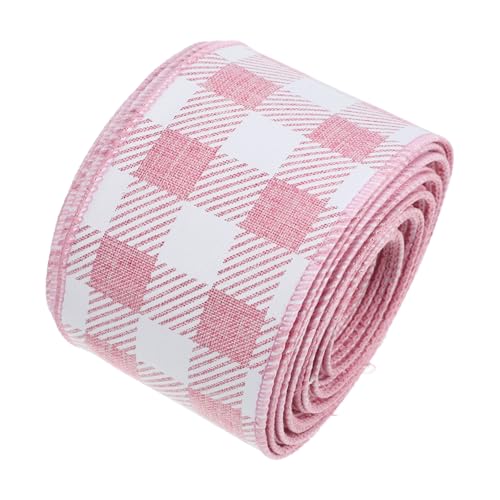 DOITOOL 1 Rolle Plaid Bogen gewebt kariert Verpackung Bänder zum Verpacken dekorativ Band zum Basteln schneidbares Paketband Festival-Paketband Festival-Geschenkband Polyester Rosa von DOITOOL