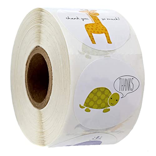 DOITOOL 1 Rolle Tierische Dankeschön Aufkleber mit Cartoon Tiermotiven Dekorative Verpackungssticker für für Backwaren und Partytüten von DOITOOL