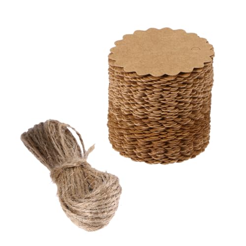 DOITOOL 1 Satz DIY Kraftpapier Anhängeschilder mit Jutekordel Runde Karten für Basteln und Dekoration Praktische Etiketten für Robuste Schnur von DOITOOL
