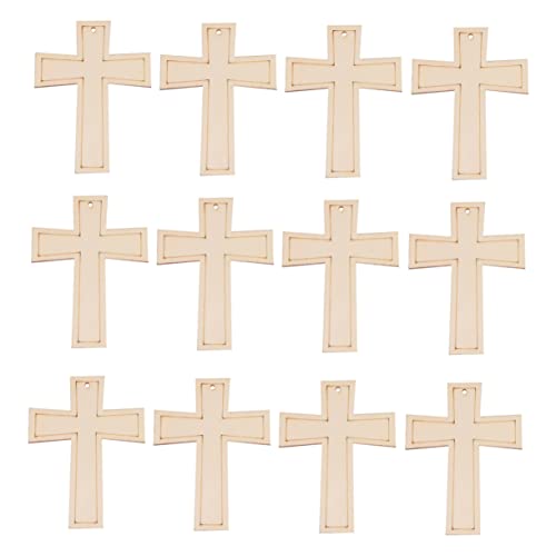 DOITOOL 1 Satz Deko-anhänger Aus Holzspänen Wanddekoration Anhänger Hängende Ornamente Kreuz Zum Basteln Kreuzen Holzscheiben Holzhohlhandwerk Holzornamente Bambus Beige 12 Stück von DOITOOL