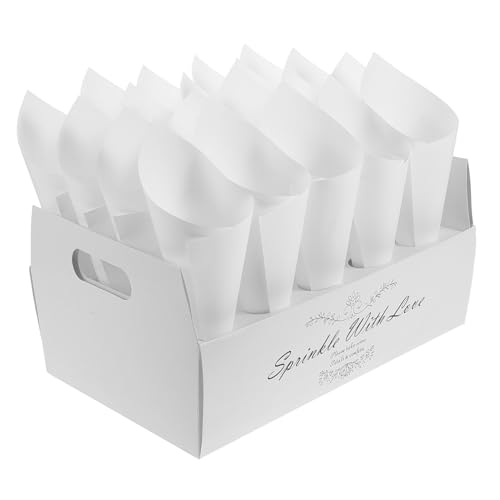 DOITOOL 1 Satz Hochzeits-Konfetti-Tablett Konfetti- mit Halter Rosa Dekorationen klein Fälschung Kegelhalter aus Bastelpapier Gefälligkeiten für Hochzeitsfeiern Blütenblattkegel Weiß von DOITOOL