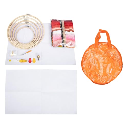 DOITOOL 1 Satz Kreuzstich Set für Anfänger Farben Stickgarn mit Zubehör Bambus Stickrahmen Stoffe und Runder Orangefarbener Tasche Diy Stickwerkzeug für Zuhause für Kreative Projekte von DOITOOL