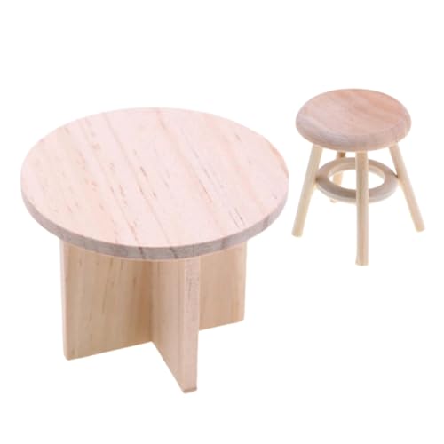 DOITOOL 1 Satz Massivholzmöbelmodell Puppenhaus Hocker kleiner runder Hocker Modell Puppenstubentisch Mini-Haushocker Puppenhaus Miniaturmöbel Möbelmodelle Mini-Tisch Beige von DOITOOL