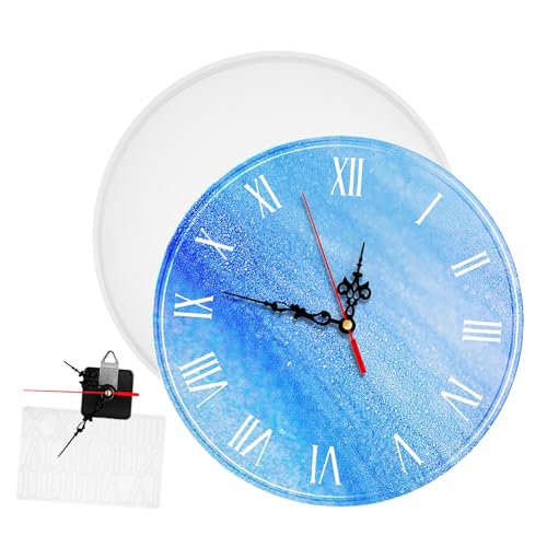 DOITOOL 1 Satz Rundes Uhr Silikonform für Epoxidharz Uhrmacher Uhrform mit Römischen Ziffern und Uhrwerk für DIY Handwerksprojekte und von DOITOOL