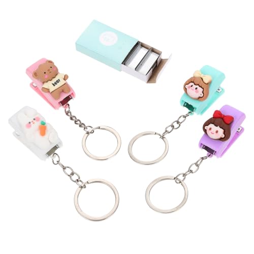DOITOOL 1 Satz Stapler Schlüsselanhänger Teilig Cartoon Design Praktische Heftgeräte für Schule Büro und Zuhause Heftklammern Kirschblütenpink und Elfenbeinweiß von DOITOOL