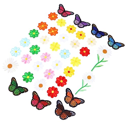 DOITOOL 1 Satz Teiliges Daisy Aufnäher Und Schmetterlings Patches Bügelbare Stickerei Für Kleidung Diy Modeaccessoires Vielseitig Einsetzbar Für Jacken Hüte Und Mehr 39 Stück von DOITOOL
