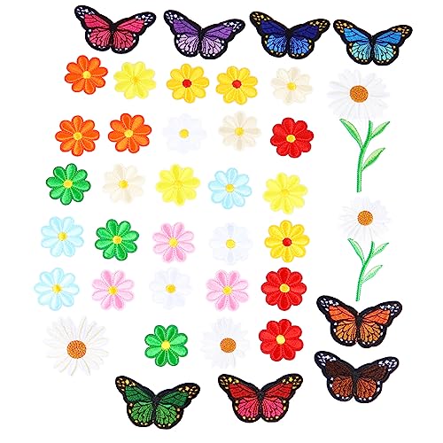 DOITOOL 1 Satz Teiliges Mit Daisy Und Schmetterlings Bügelflicken Bestickte Patches Für Kleidung Taschen Und Diy Projekte Einfach Anzubringen Und Hautfreundlich 39 Stück von DOITOOL