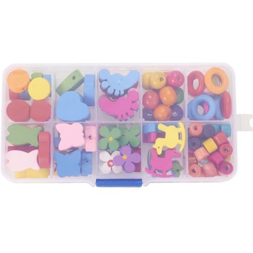 DOITOOL 1 Satz Teiliges Set Bunter Holzperlen Für Diy Schmuckherstellung Verschiedene Formen Für Kreative Bastelprojekte Aufbewahrungsbox Für Ordnung Und Kreativität 106 Stück von DOITOOL