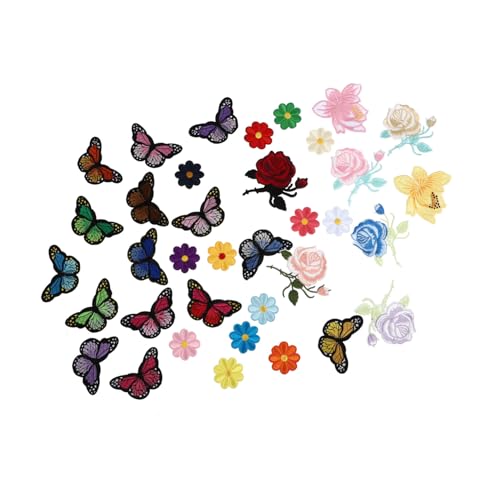 DOITOOL 1 Satz Teiliges Stickerei Patches Für Kleidung Blumen Schmetterlinge Bügelflicken Für Jeans Taschen Und Kleider Für Diy Nähprojekte Und Kreative Verschönerungen 36 Stück von DOITOOL