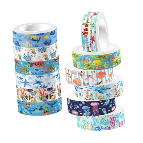 DOITOOL 1 Satz Unterwasserbiotape Journaling Tagebuch Schrott Handwerk Lieferungen Blau Aufkleberband Washi-tape Für Dekoratives Klebeband Sammelalbum Liefert Meerespapier 12rollen von DOITOOL