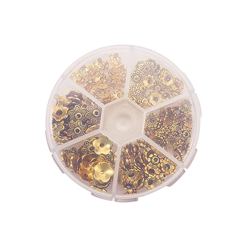 DOITOOL 1 Schachtel Retro Perlenblütenscheiben Herstellung Schmuck Perlenkappen selber machen Perlenkappen Legierung Blumenperlenkappen Retro-Perlenkappen Blumenperlen-Endkappen Golden von DOITOOL