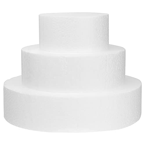 DOITOOL 1 Set Rund Schaumkuchen- Dummy- Set 3 Stufen Mini- Kuchen- Dummy- Kuchen für DIY Display Kunsthandwerk (Durchmesser 10 cm/ 15 cm/ 20 cm; Höhe 5 cm) von DOITOOL