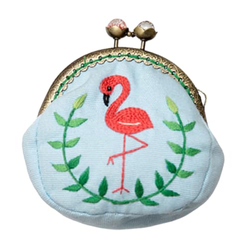 DOITOOL 1 Set Runde Taschenschloss Geldbörsen Mit Blumenmuster Für Damen Handgefertigt DIY Geldbörse Aus Stoff Flamingo Geldbörsen Für Damen Kleine Größe Schlüssel Mini Geldbörse von DOITOOL