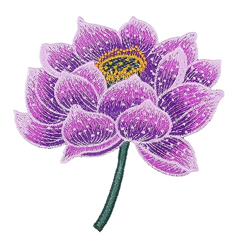 DOITOOL 1 Stück Lotus Patch Stoff Patch Applikationen aus Jeansstoffen Applikation aufnähen Namensaufnäher bestickt dekorative Flicken für Kleidung Polyesterfaden Violett von DOITOOL