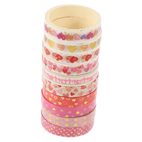DOITOOL 10 Rollen Diy Washi Tapes mit Herz Druck für Valentinstag Dekorative Klebebänder für Scrapbooking Planer und Kreative Bastelprojekte von DOITOOL