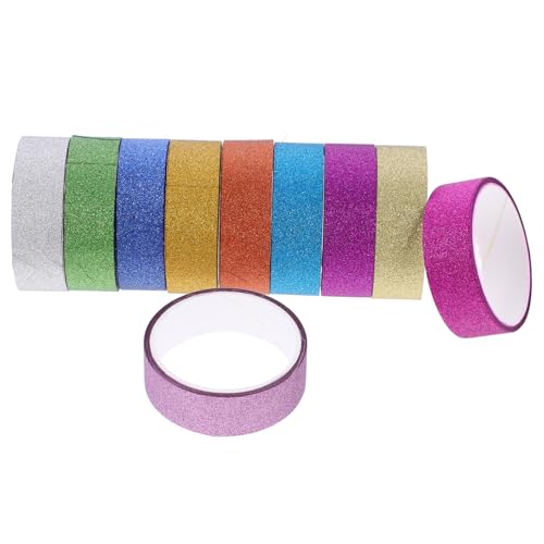 DOITOOL 10 Rollen Glitzer Washi Tape DIY Farbiges Selbstklebendes Bastelband für Scrapbooking Planer Geschenkverpackung Leicht Abreißbar Vielseitig Dekoratives Klebeband von DOITOOL