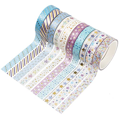 DOITOOL 10 Rollen Goldfolien Washi Tape Set für DIY Bastelprojekte Dekoratives Klebeband für Scrapbooking Handbuchgestaltung und Kreative Anwendungen Blau von DOITOOL