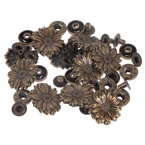DOITOOL 10 Sets Gänseblümchen-Form Zinklegierung Druckknopf mit Basis Langlebige Bastelverschlüsse für Taschen, Geldbörsen und DIY-Projekte, Bronze-Verschluss-Zubehör zum Nähen und Basteln von DOITOOL