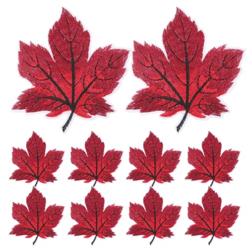 DOITOOL 10 Stück Bügeln Auf Flecken Für Kleidung Patch Ahornblatt-abzeichen Gestickte Aufnäher Laub Aufnäher Nähen Aufnäher Für Trendige Kleidung Kleidungsflicken Stoff Rot von DOITOOL