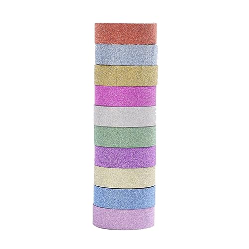 DOITOOL 10 Stück Buntes Klebeband Glitzernde Selbstklebende Dekorationsbänder für Diy Geschenkverpackung und Bastelprojekte Mischfarben Einfach Abziehbar und Rückstandsfrei von DOITOOL