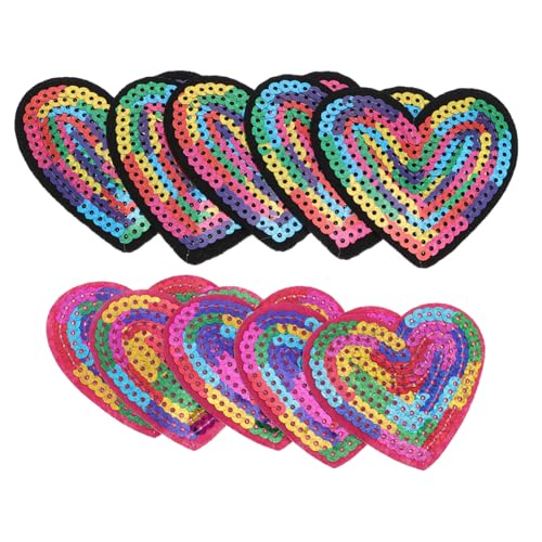 DOITOOL 10 Stück Diy Herz Patches Teiliges Bunte Pailletten Applikationen für Kleidung Taschen und Mehr zum Aufbügeln und Nähen Langlebig und von DOITOOL